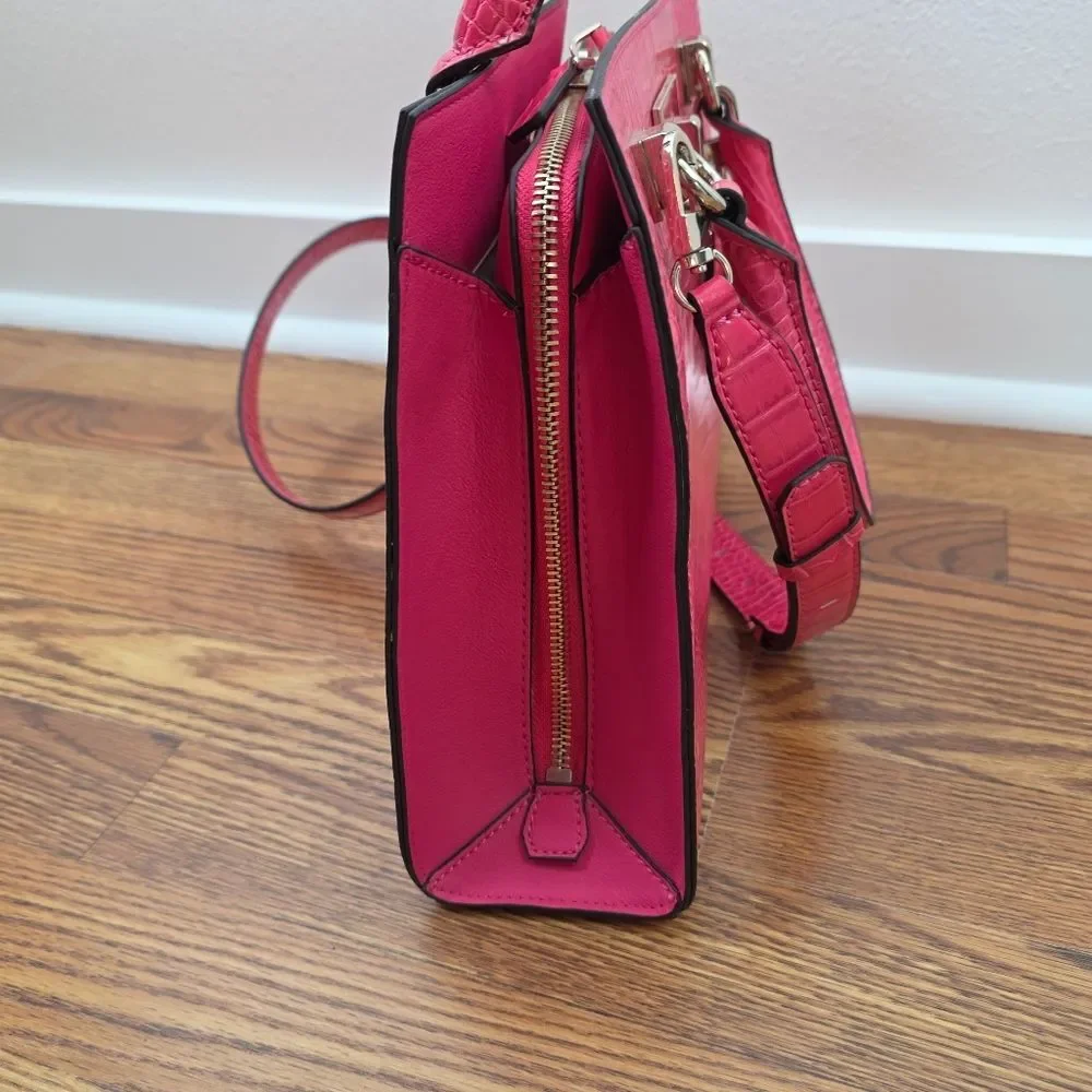 NWT Guess Pink Stephi Croc Embossed Faux Leather Satchel Medium